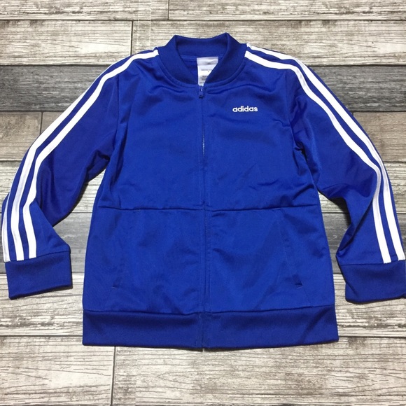Adidas track jacket kids size 6 blue white 3 stripe full zip - Picture 3 of 9